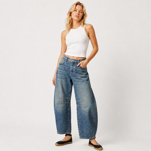 Barrel Leg Cropped Jeans