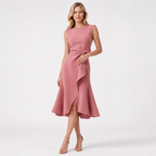 Sleeveless O-Neck Ruffle Slit Midi Dress