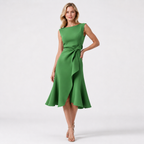 Sleeveless O-Neck Ruffle Slit Midi Dress