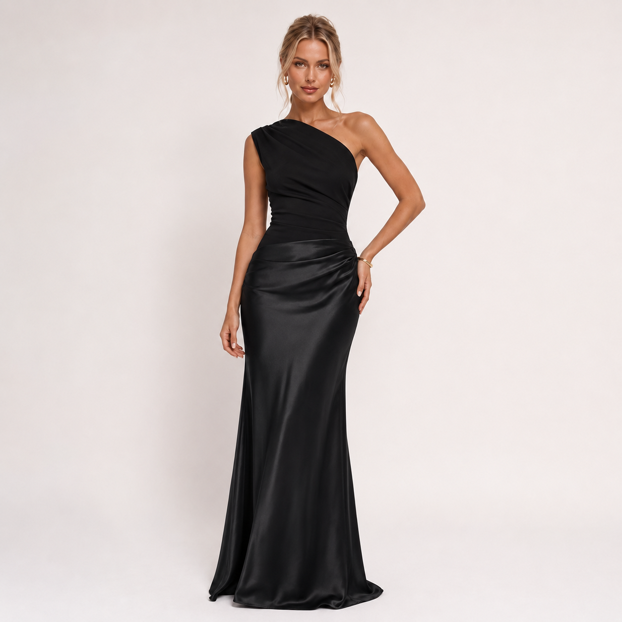 Satin One-Shoulder Backless Bodycon Maxi Dress