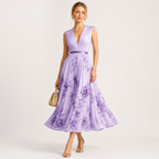 Pleated V-Neck Floral Midi Dress