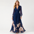 V-Neck Floral Chiffon Maxi Dress