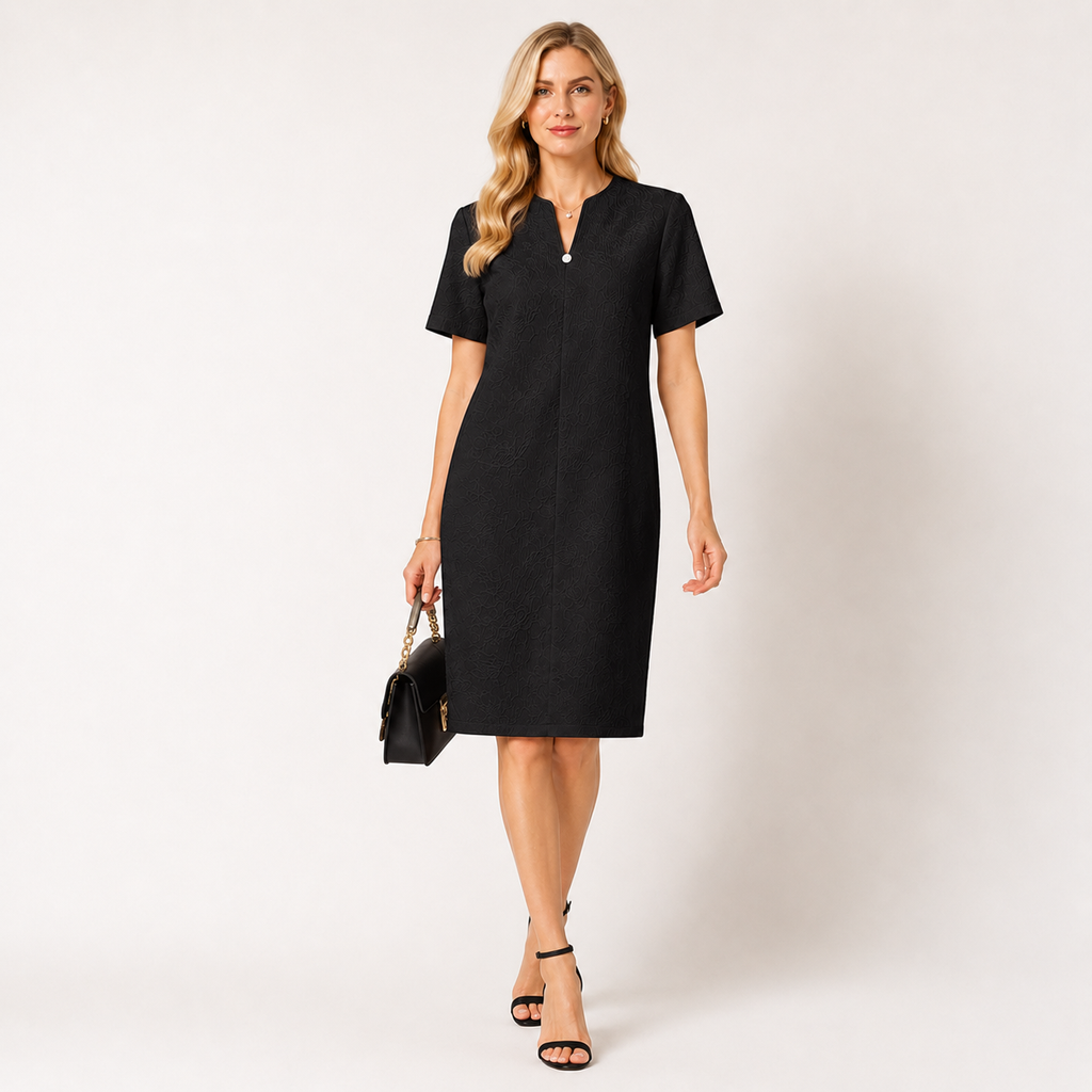V Neck Jacquard Shift Dress
