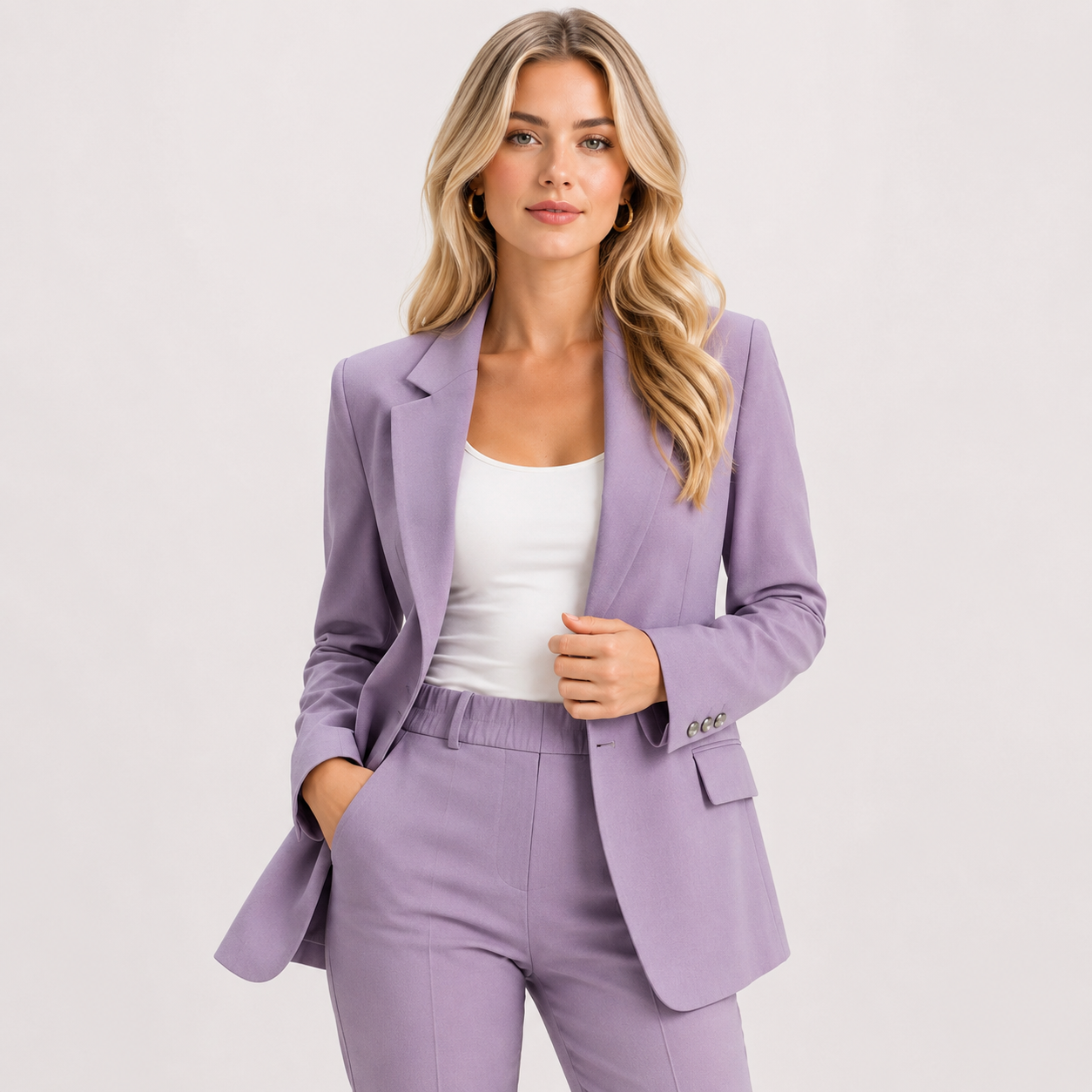 Peak Lapel Single Button Blazer and Trouser Suit