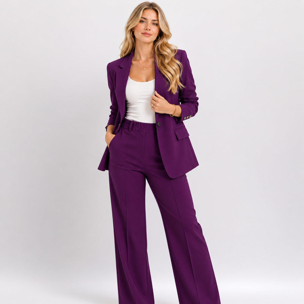 Peak Lapel Single Button Blazer and Trouser Suit