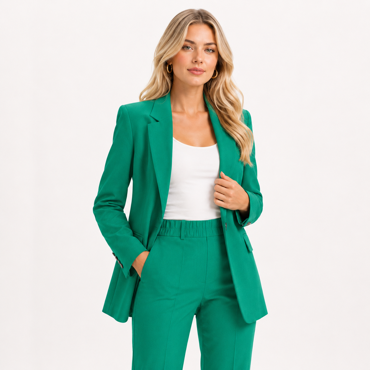 Peak Lapel Single Button Blazer and Trouser Suit