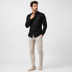 Band Collar Poly-Blend Linen Shirt
