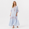 V-Neck Striped Trumpet Sleeve Maxi Kaftan