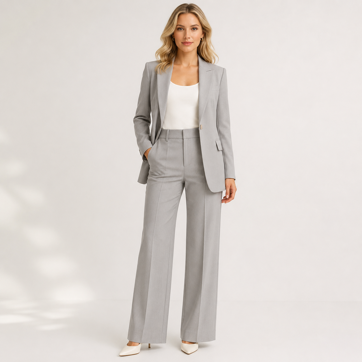 Peak Lapel Single Button Blazer and Trouser Suit