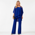 Cold Shoulder Chiffon Two Piece Trouser Set