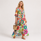 Lapel Collar Printed Maxi Shirt Dress