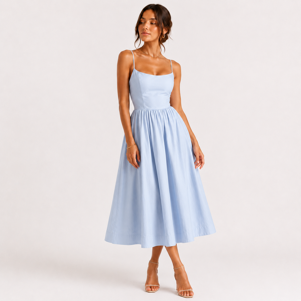 Sleeveless Low Cut A-line Maxi Dress