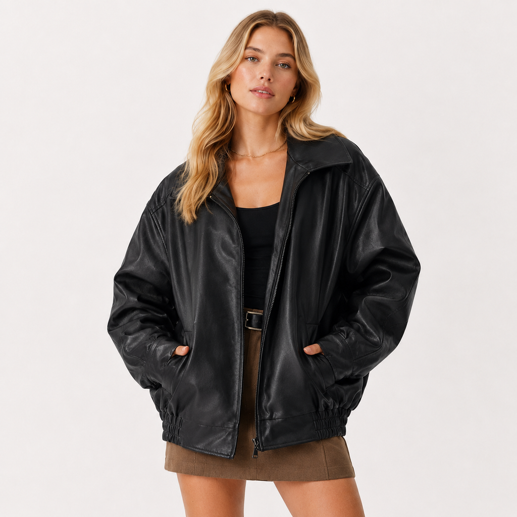 Oversized Lapel Biker PU Leather Jacket
