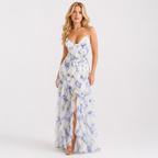 V-Neck Sleeveless Ruffled Floral Maxi Dress