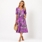 V-Neck Short Sleeve Floral Boho Midi Dress