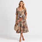 V-Neck Short Sleeve Floral Boho Midi Dress