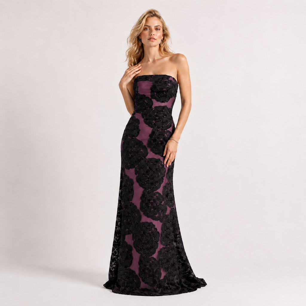 Strapless Floral Print Bodycon Maxi Dress
