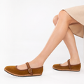 Velvet Hand-Stitched Mary Jane Ballet Flats