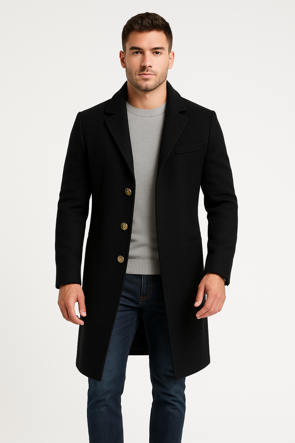 Single-Breasted Turn-Down Collar Coat