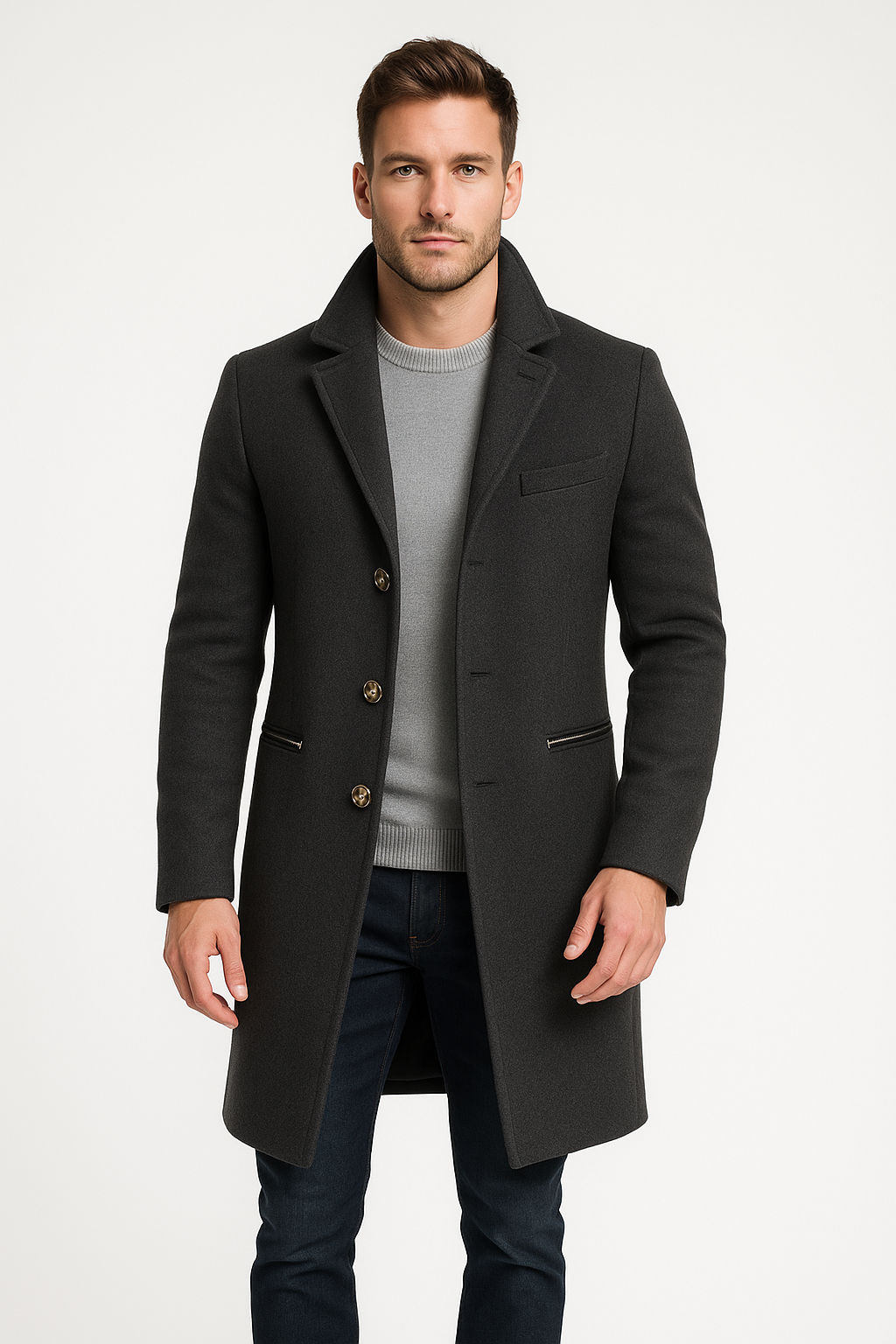 Single-Breasted Turn-Down Collar Coat