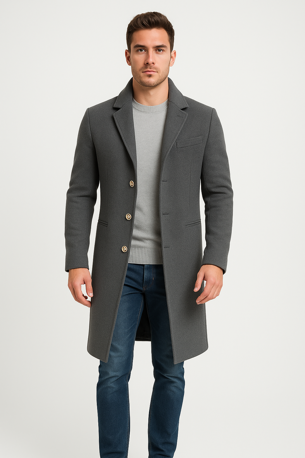 Single-Breasted Turn-Down Collar Coat