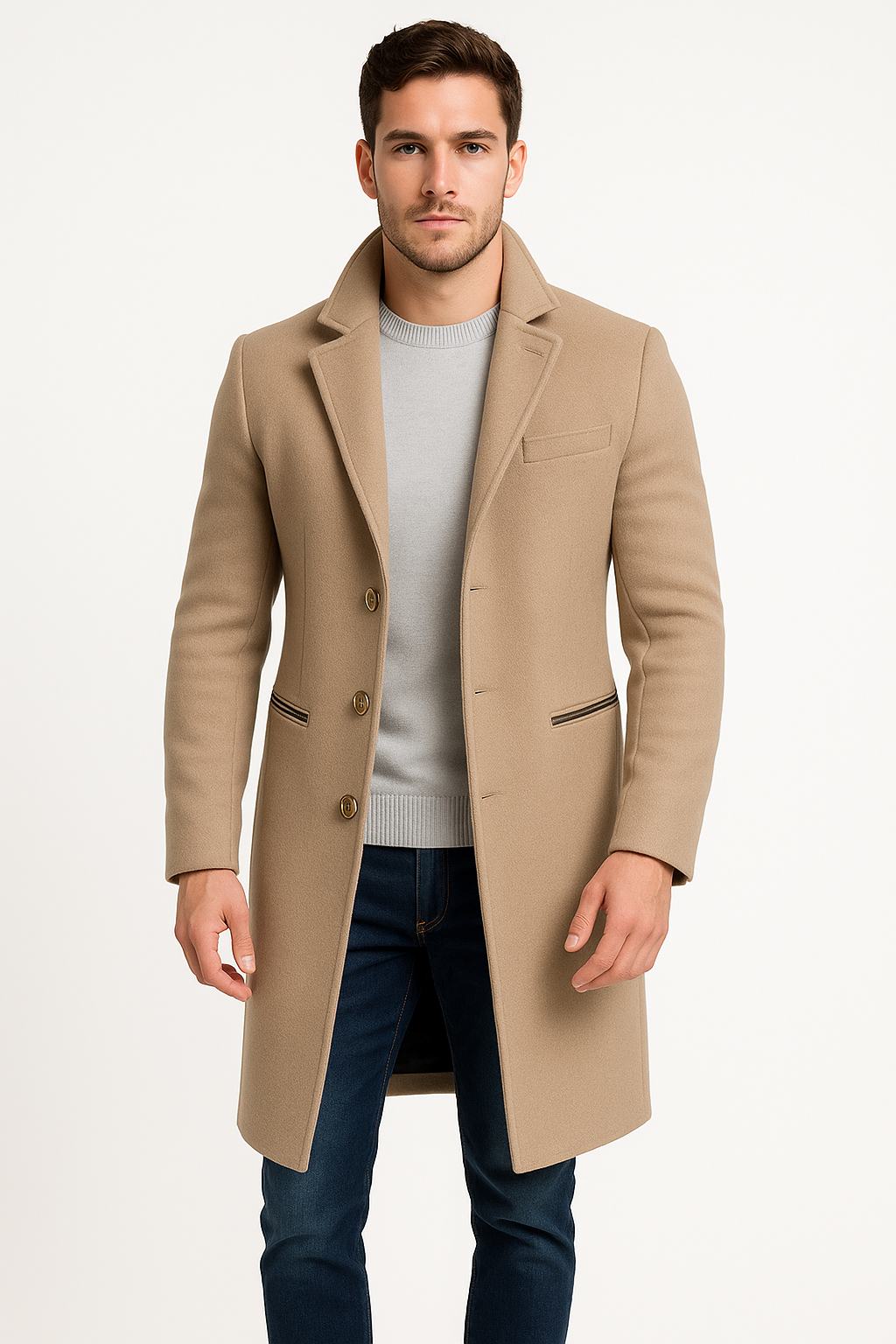Single-Breasted Turn-Down Collar Coat