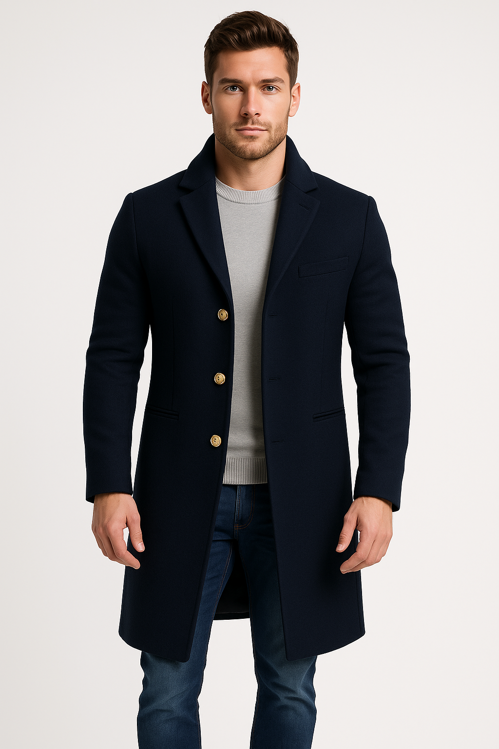 Single-Breasted Turn-Down Collar Coat
