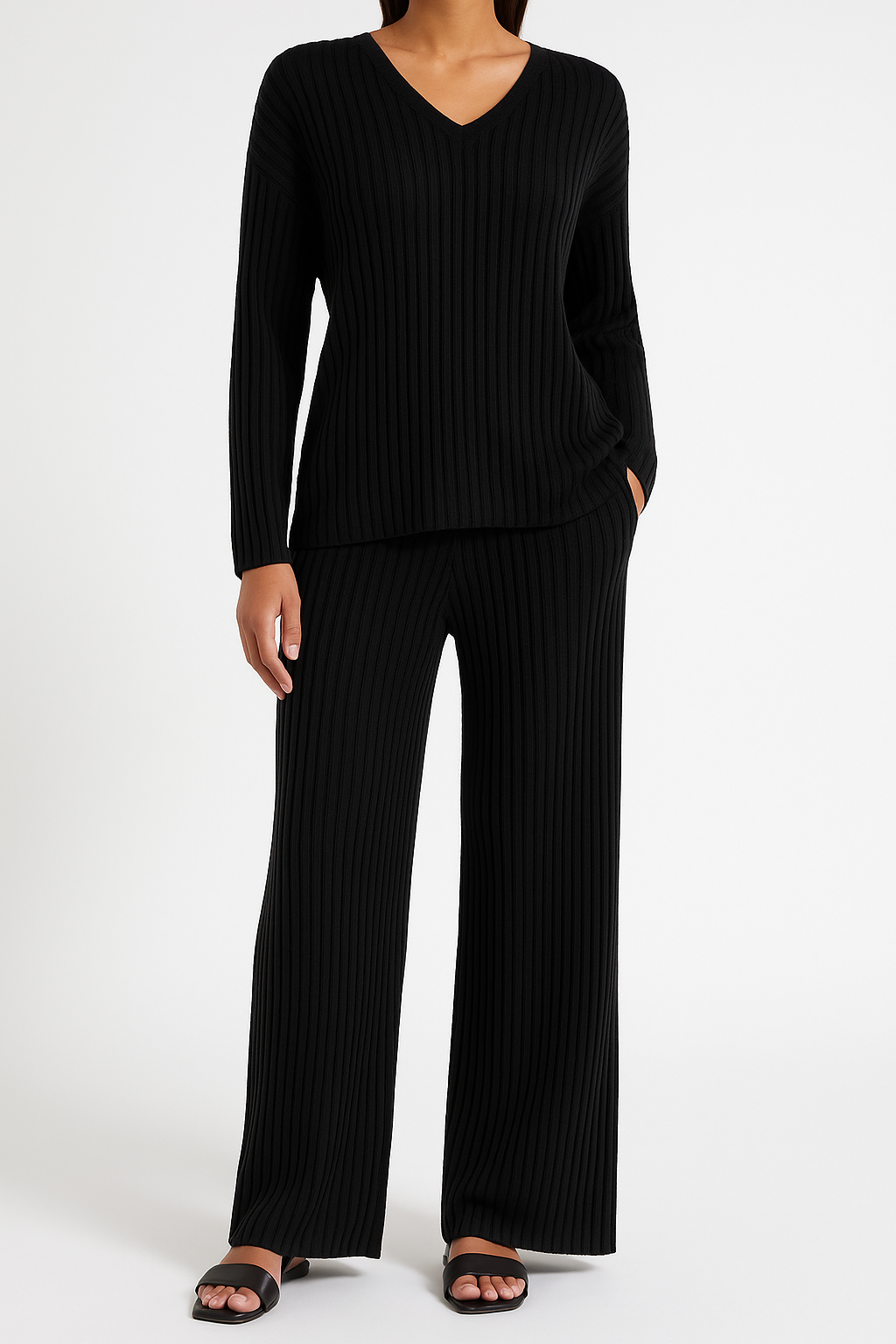 Colette | Striped V-Neck Long Sleeve Top and Trouser Set