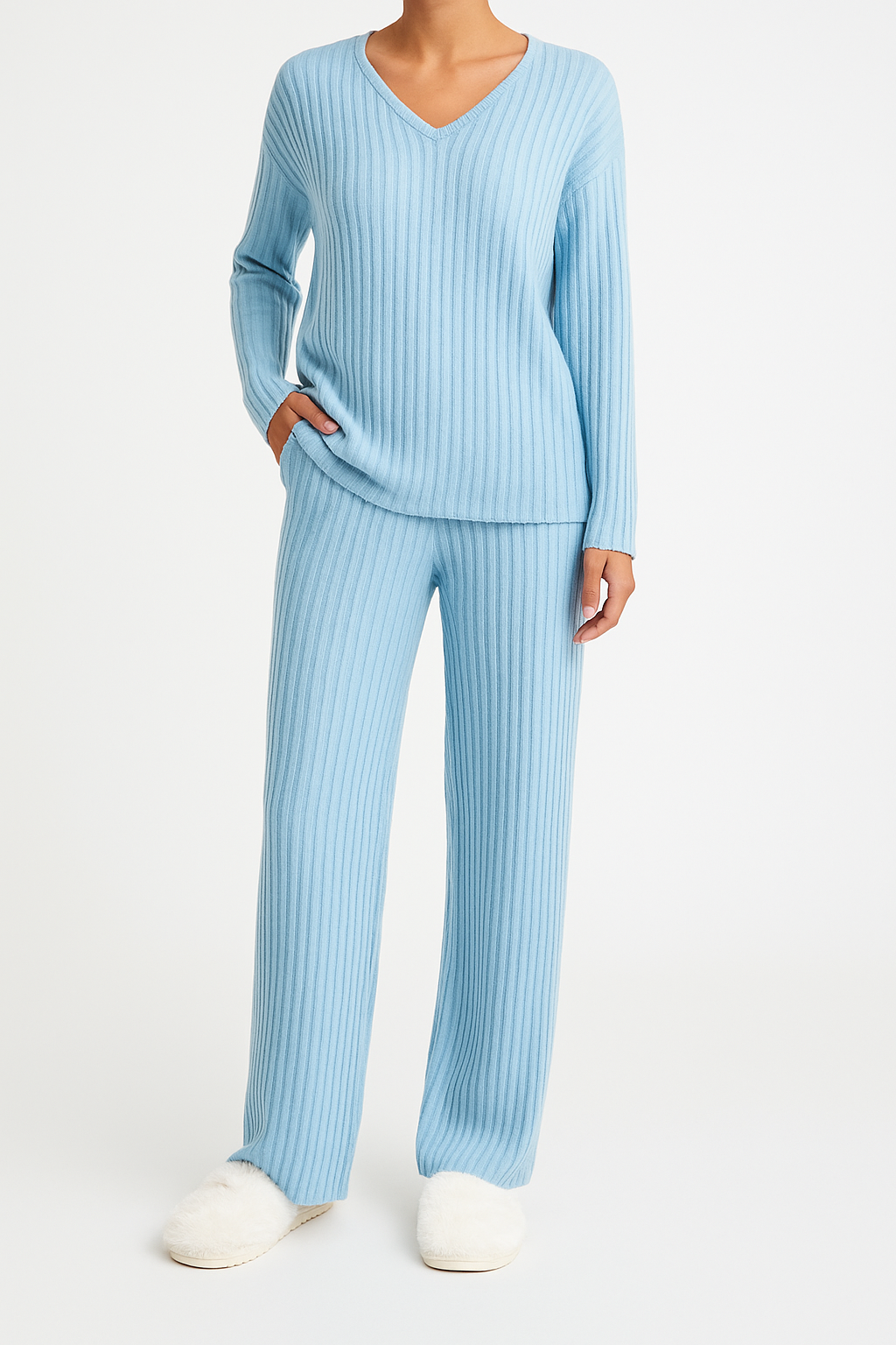 Colette | Striped V-Neck Long Sleeve Top and Trouser Set