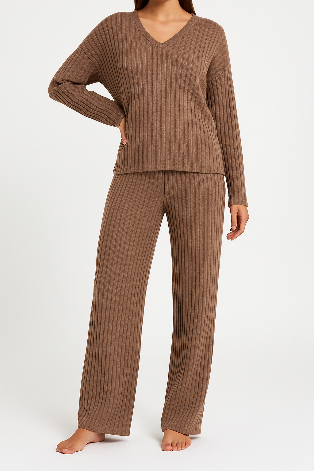 Colette | Striped V-Neck Long Sleeve Top and Trouser Set