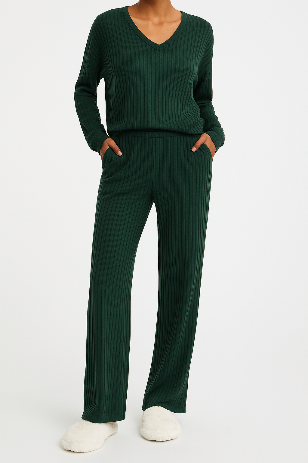 Colette | Striped V-Neck Long Sleeve Top and Trouser Set