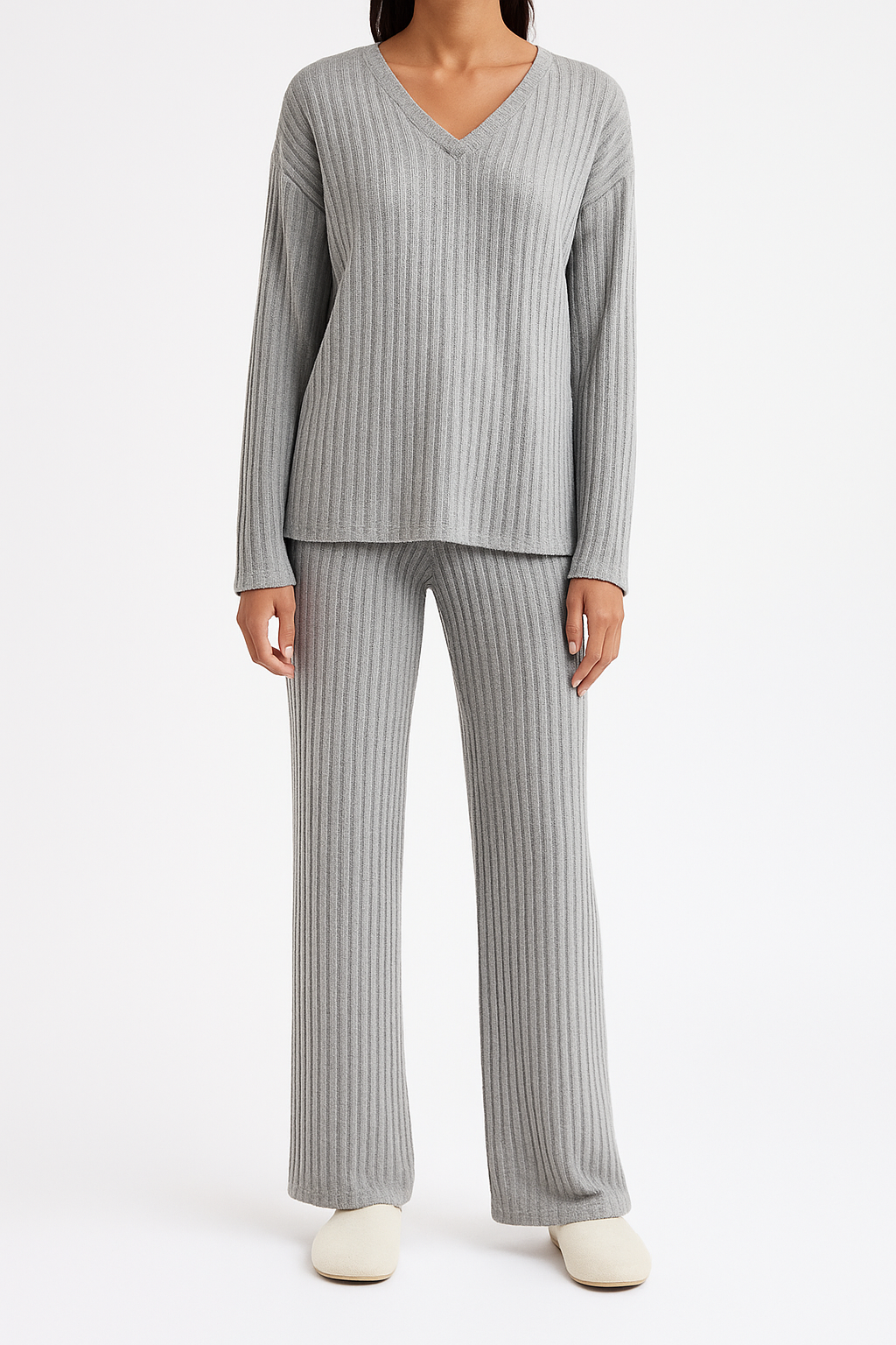 Colette | Striped V-Neck Long Sleeve Top and Trouser Set