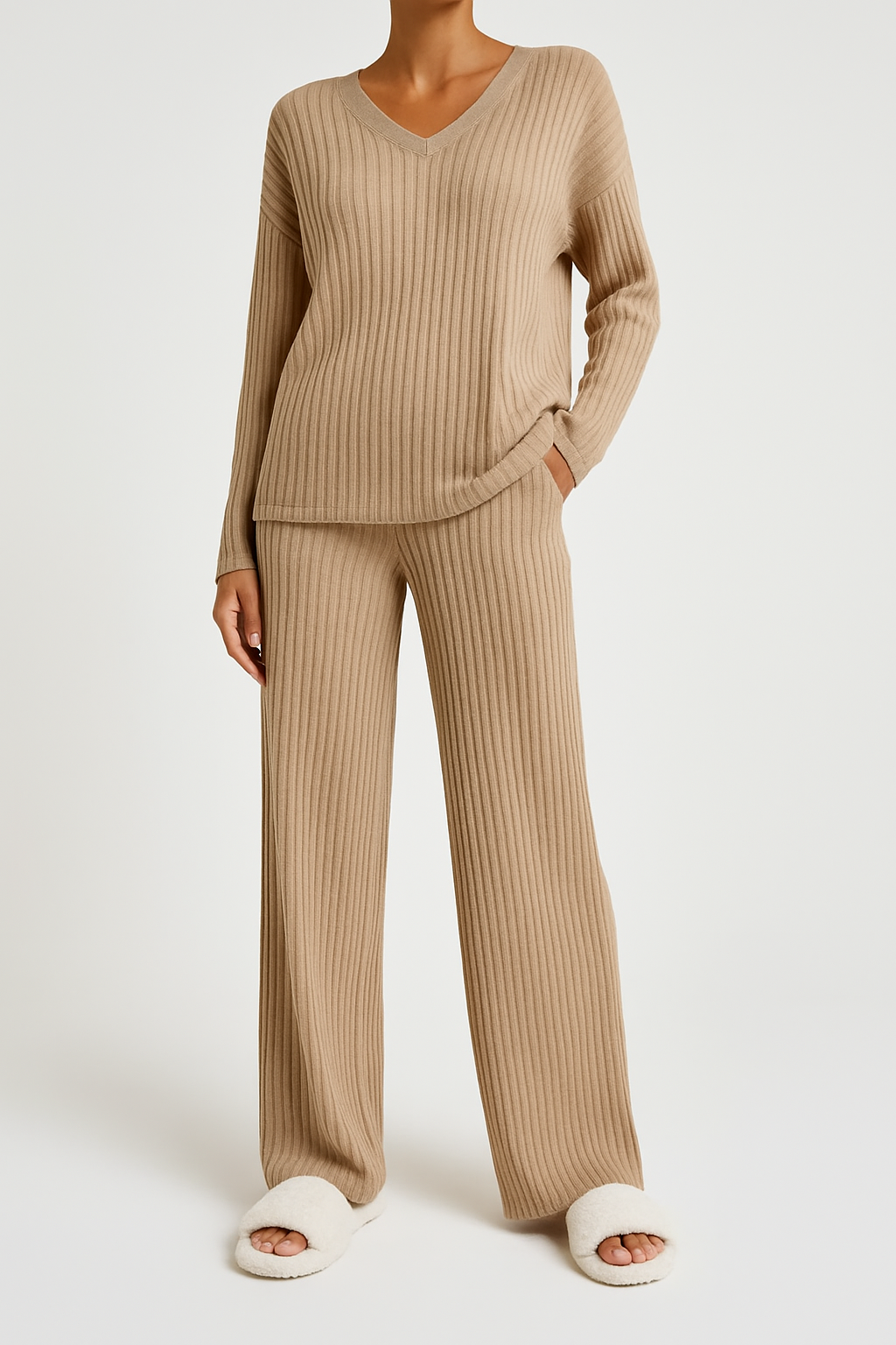 Colette | Striped V-Neck Long Sleeve Top and Trouser Set