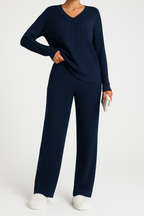 Colette | Striped V-Neck Long Sleeve Top and Trouser Set
