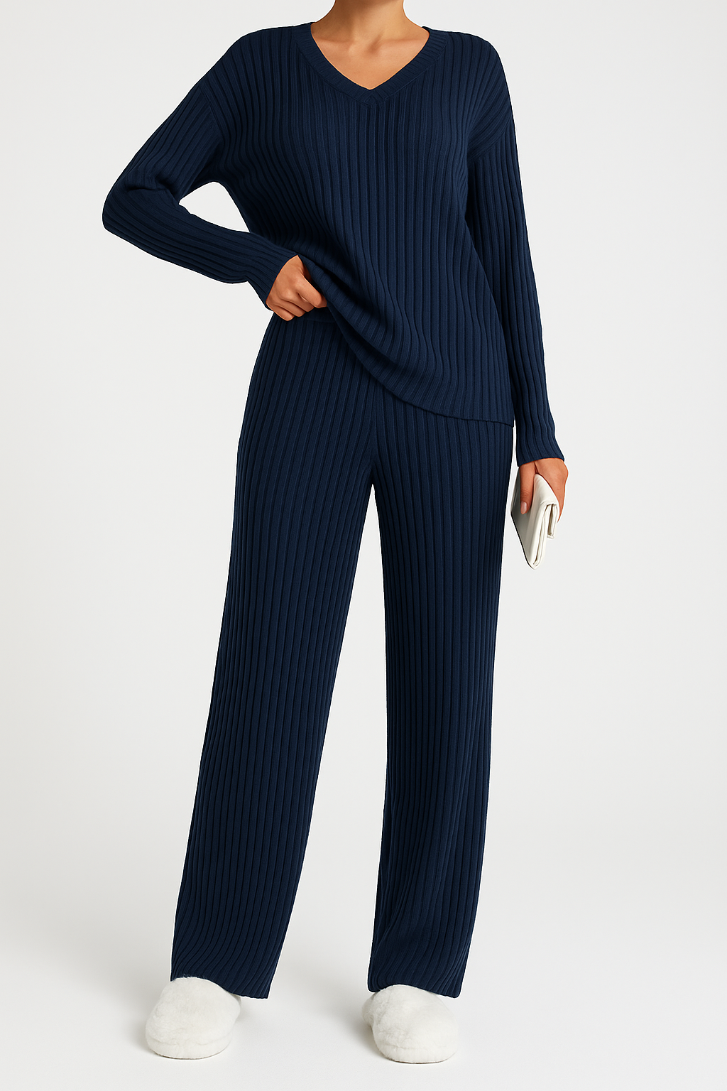 Colette | Striped V-Neck Long Sleeve Top and Trouser Set