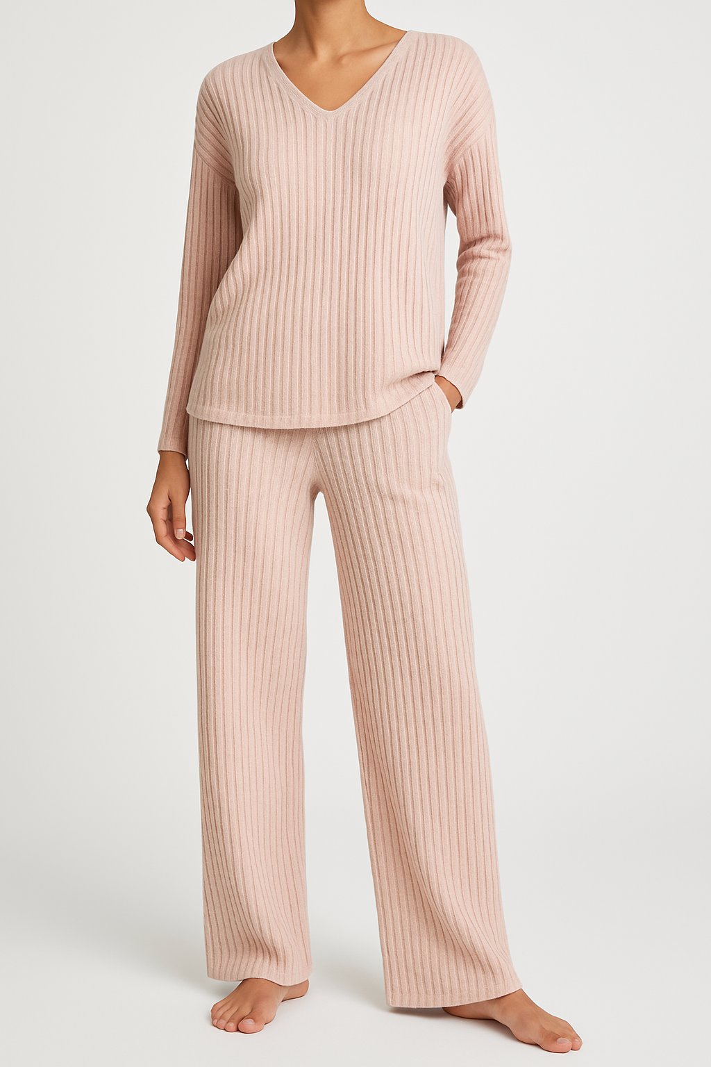 Colette | Striped V-Neck Long Sleeve Top and Trouser Set