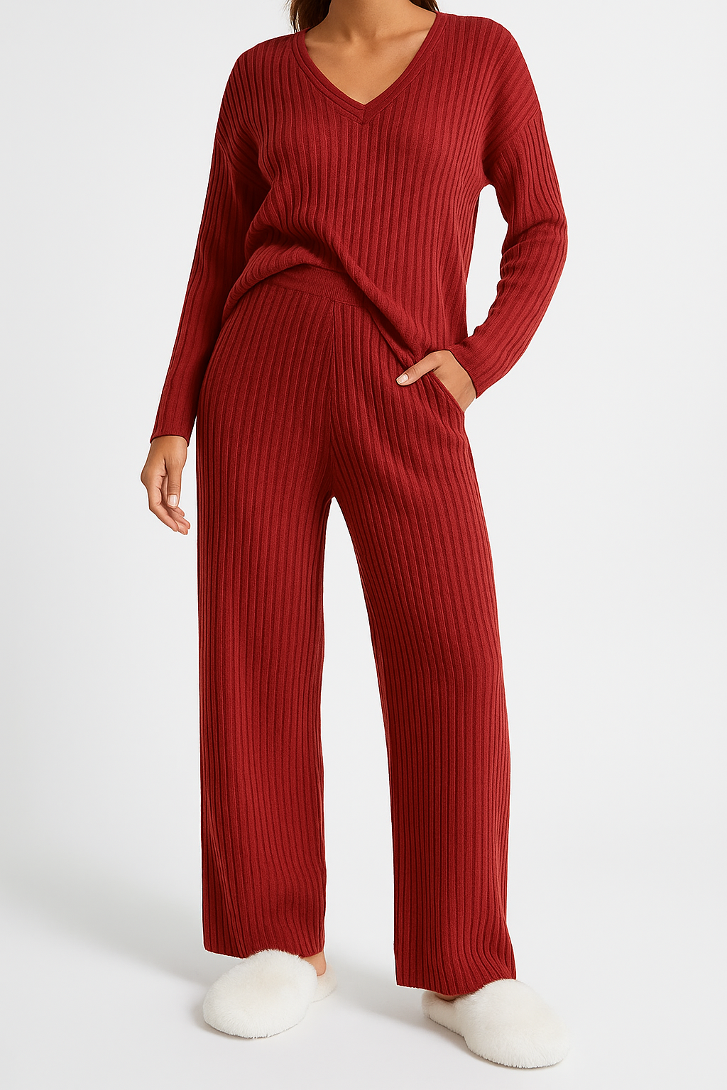 Colette | Striped V-Neck Long Sleeve Top and Trouser Set