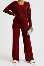 Colette | Striped V-Neck Long Sleeve Top and Trouser Set