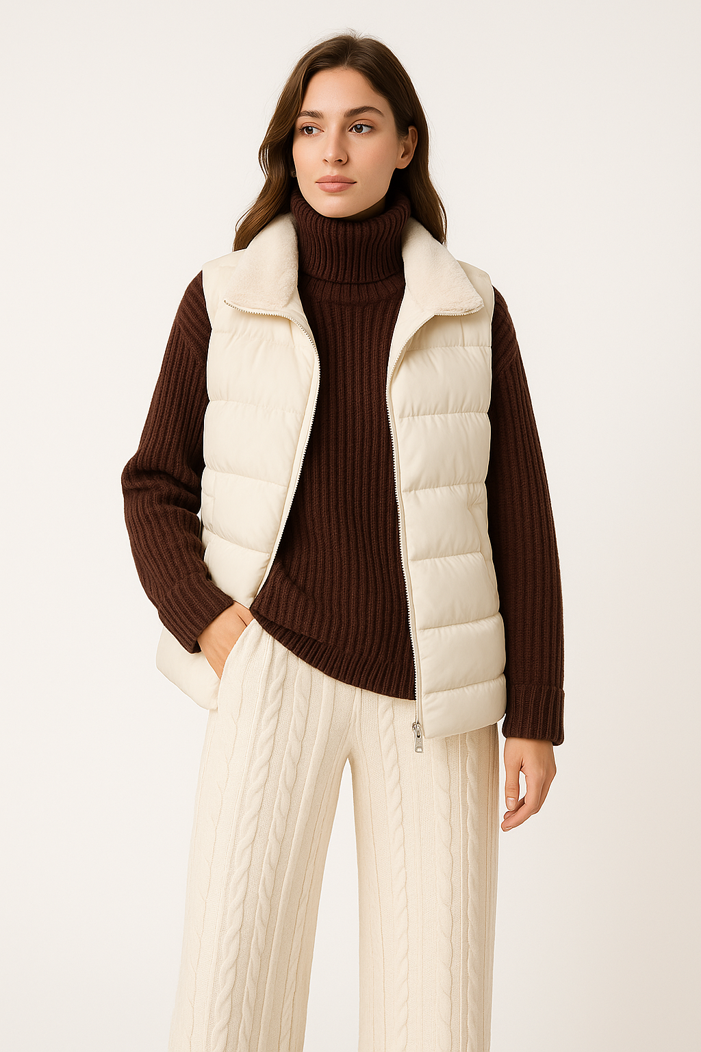 Chloe Montclair | High-Collar Knit Vest and Cardigan Set