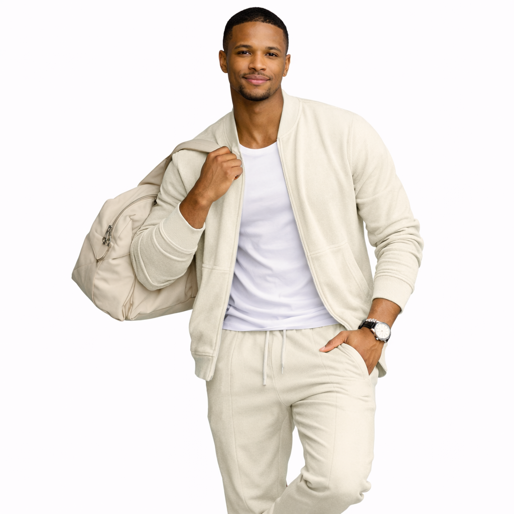 Waffle Texture Zip-Up Jacket and Jogger Set