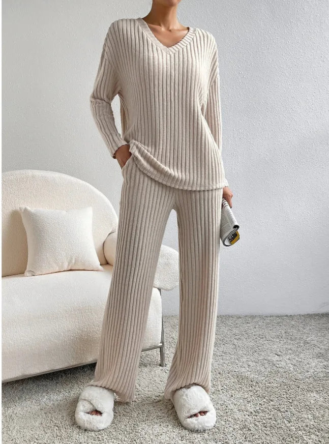 Colette | Striped V-Neck Long Sleeve Top and Trouser Set