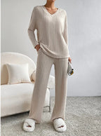 Colette | Striped V-Neck Long Sleeve Top and Trouser Set