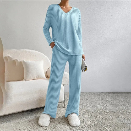 Colette | Striped V-Neck Long Sleeve Top and Trouser Set