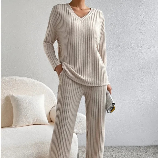 Colette | Striped V-Neck Long Sleeve Top and Trouser Set