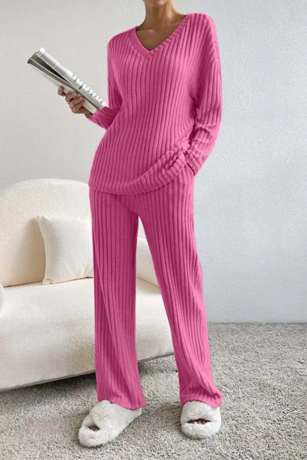 Colette | Striped V-Neck Long Sleeve Top and Trouser Set
