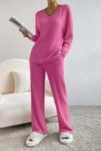 Colette | Striped V-Neck Long Sleeve Top and Trouser Set