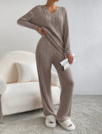 Colette | Striped V-Neck Long Sleeve Top and Trouser Set