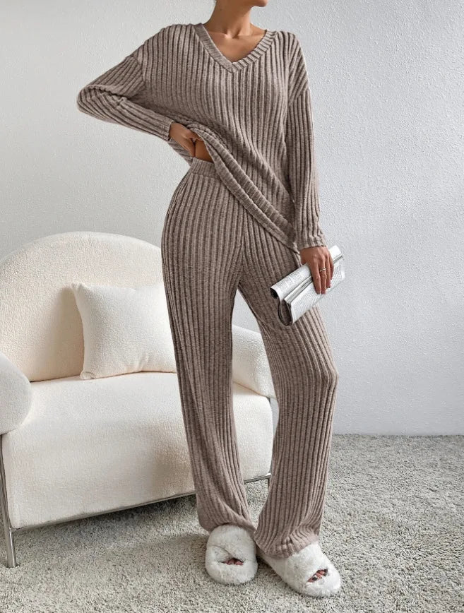 Colette | Striped V-Neck Long Sleeve Top and Trouser Set