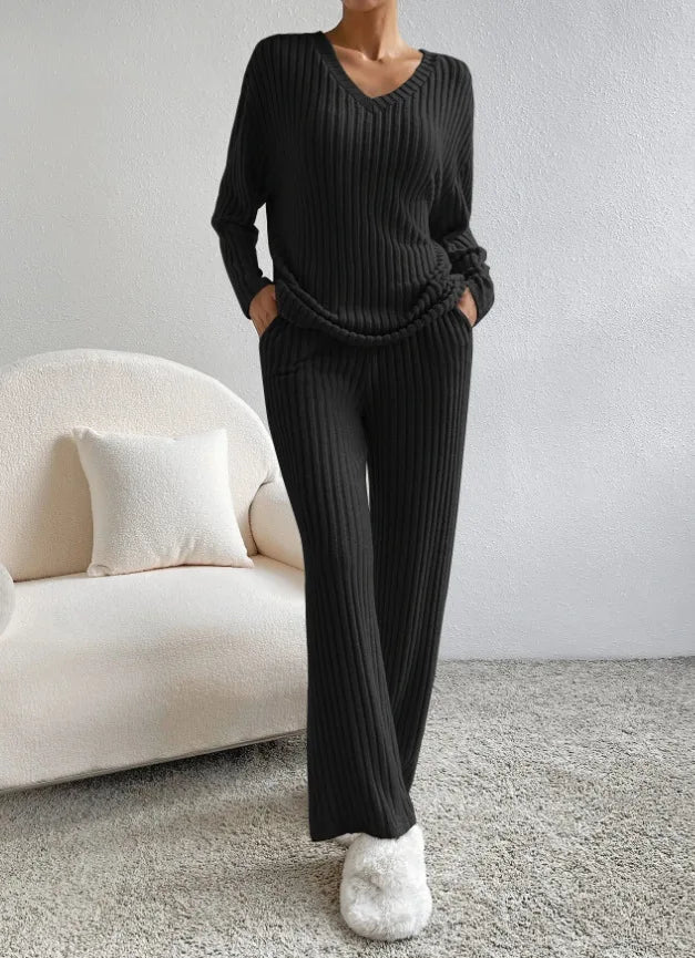 Colette | Striped V-Neck Long Sleeve Top and Trouser Set