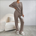 Colette | Striped V-Neck Long Sleeve Top and Trouser Set